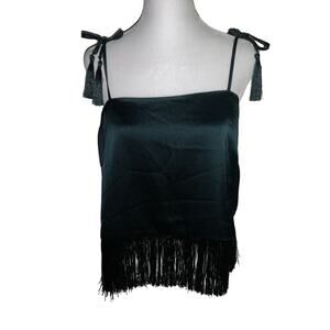 Silk Satin Like Rachel Zoe Fringe Tassel Top spring  BoHo formal revolve emerald